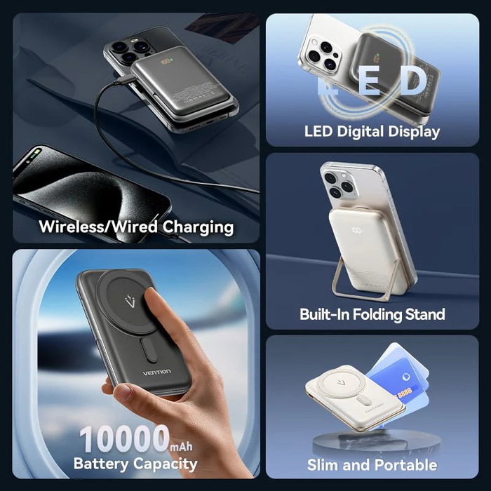 Vention Powerbank Inalámbrico Magnético 10000mAh USB-C Carga Rápida 20W Wireless 15W